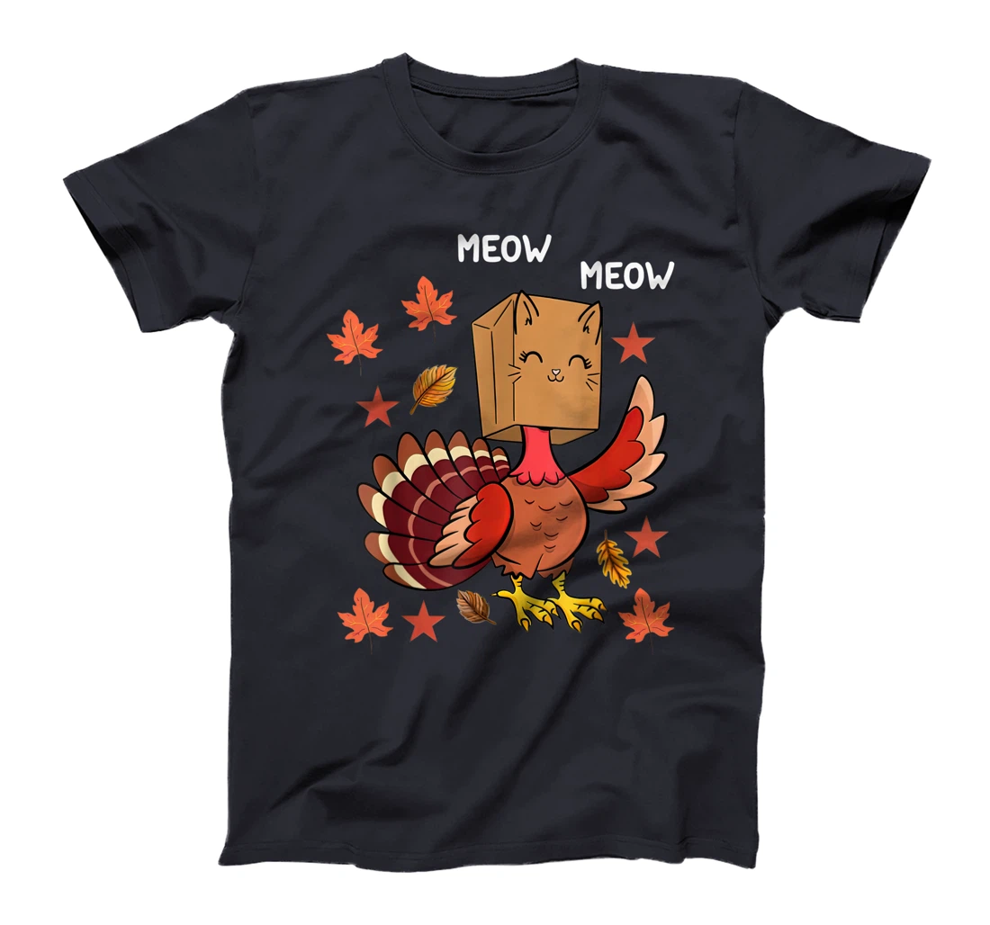 Thanksgiving Cat Funny Fake Cat Meow Thanksgiving Turkey T-Shirt, Kid T-Shirt and Women T-Shirt