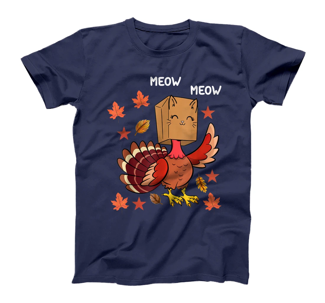 Thanksgiving Cat Funny Fake Cat Meow Thanksgiving Turkey T-Shirt, Kid T-Shirt and Women T-Shirt