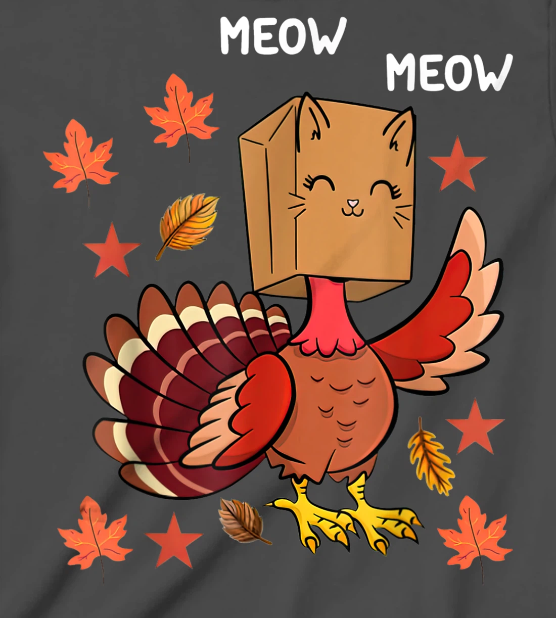Thanksgiving Cat Funny Fake Cat Meow Thanksgiving Turkey T-Shirt, Kid T-Shirt and Women T-Shirt