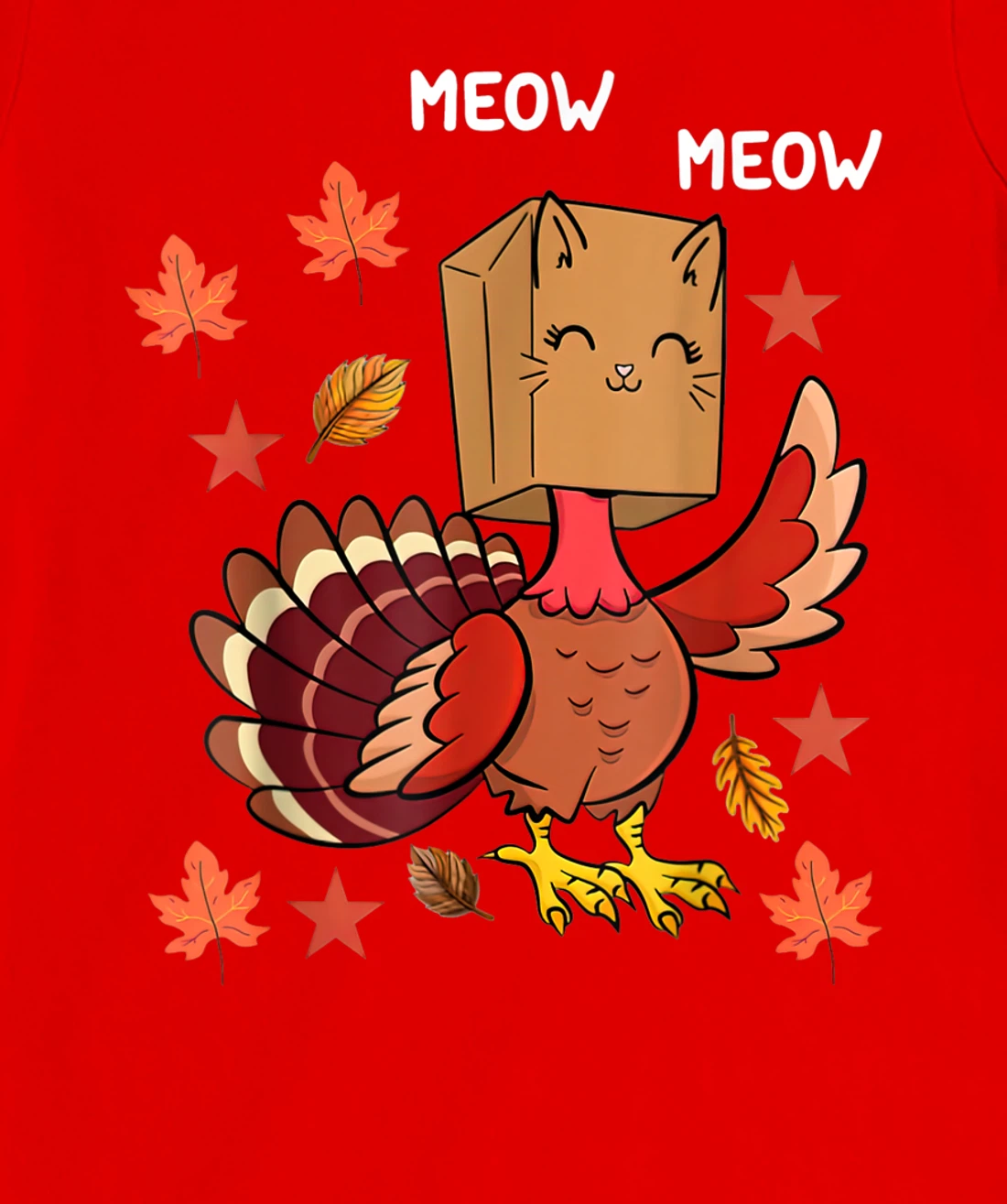 Thanksgiving Cat Funny Fake Cat Meow Thanksgiving Turkey T-Shirt, Kid T-Shirt and Women T-Shirt