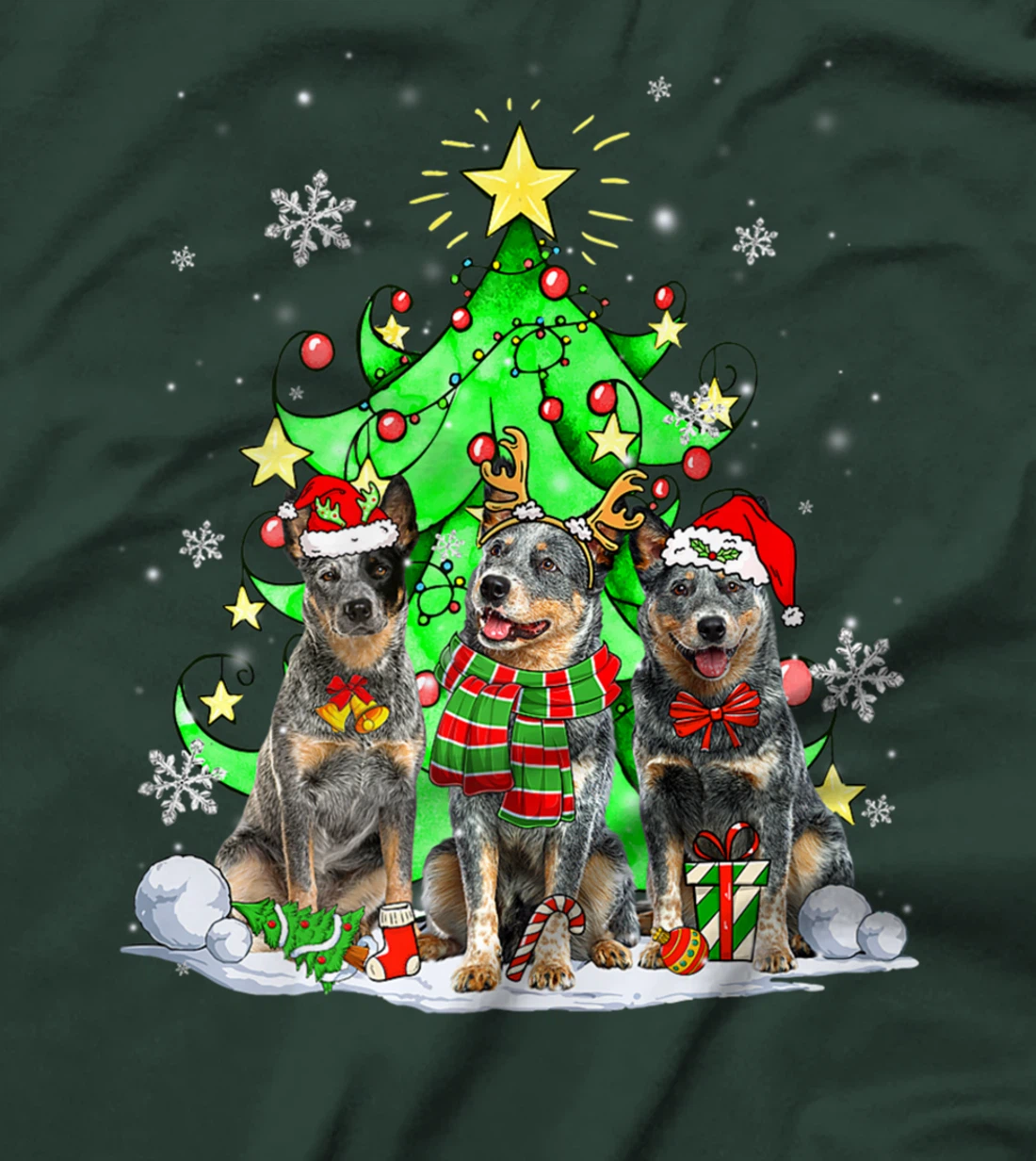 Funny Australian Cattle Dog Reindeer Christmas Light Dog T-Shirt