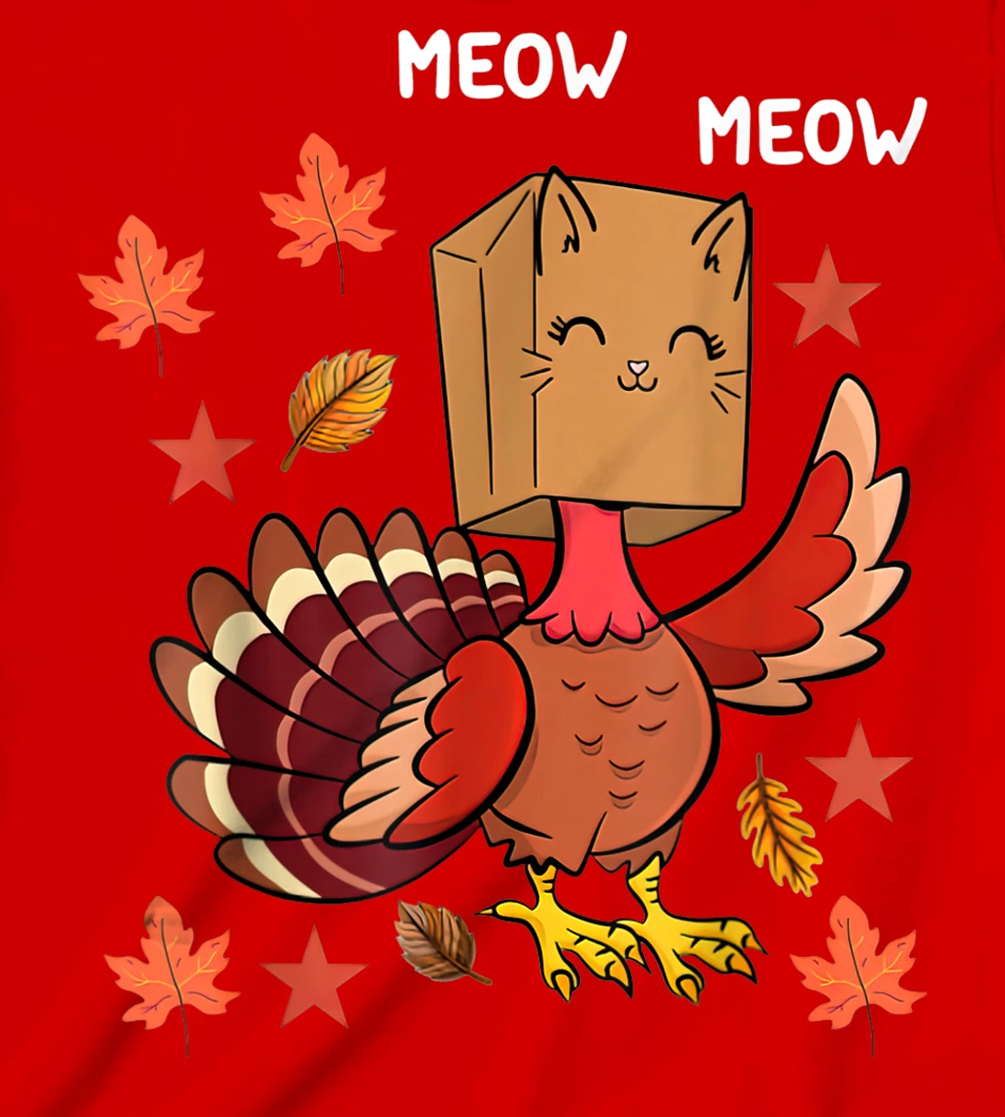Thanksgiving Cat Funny Fake Cat Meow Thanksgiving Turkey T-Shirt, Kid T-Shirt and Women T-Shirt