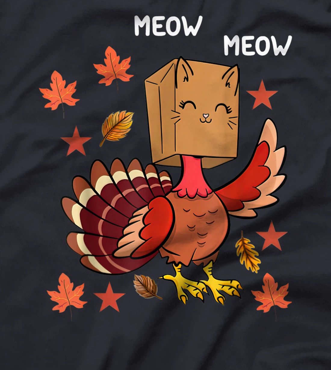 Thanksgiving Cat Funny Fake Cat Meow Thanksgiving Turkey T-Shirt, Kid T-Shirt and Women T-Shirt