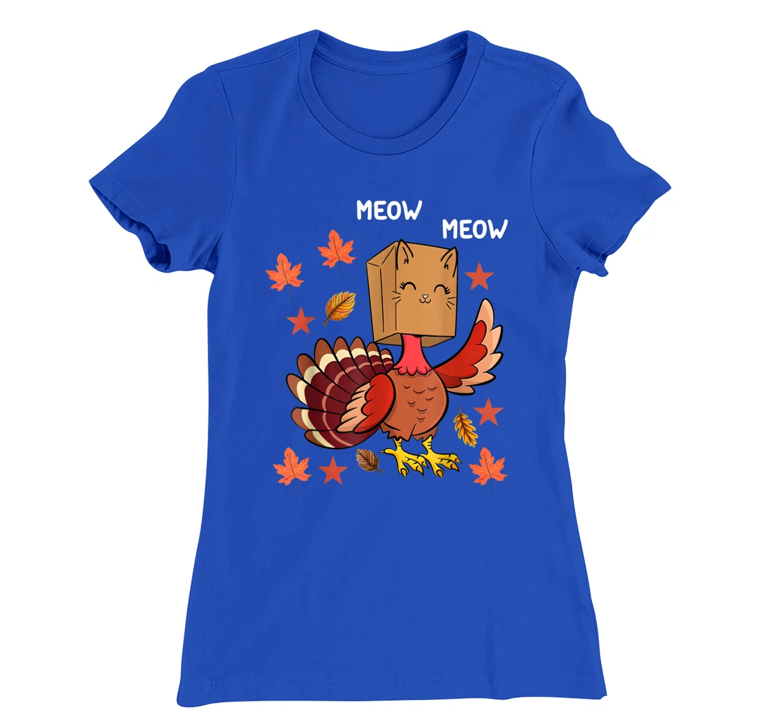 Thanksgiving Cat Funny Fake Cat Meow Thanksgiving Turkey T-Shirt, Kid T-Shirt and Women T-Shirt