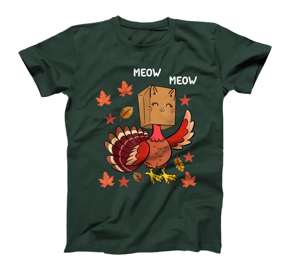 Thanksgiving Cat Funny Fake Cat Meow Thanksgiving Turkey T-Shirt, Kid T-Shirt and Women T-Shirt