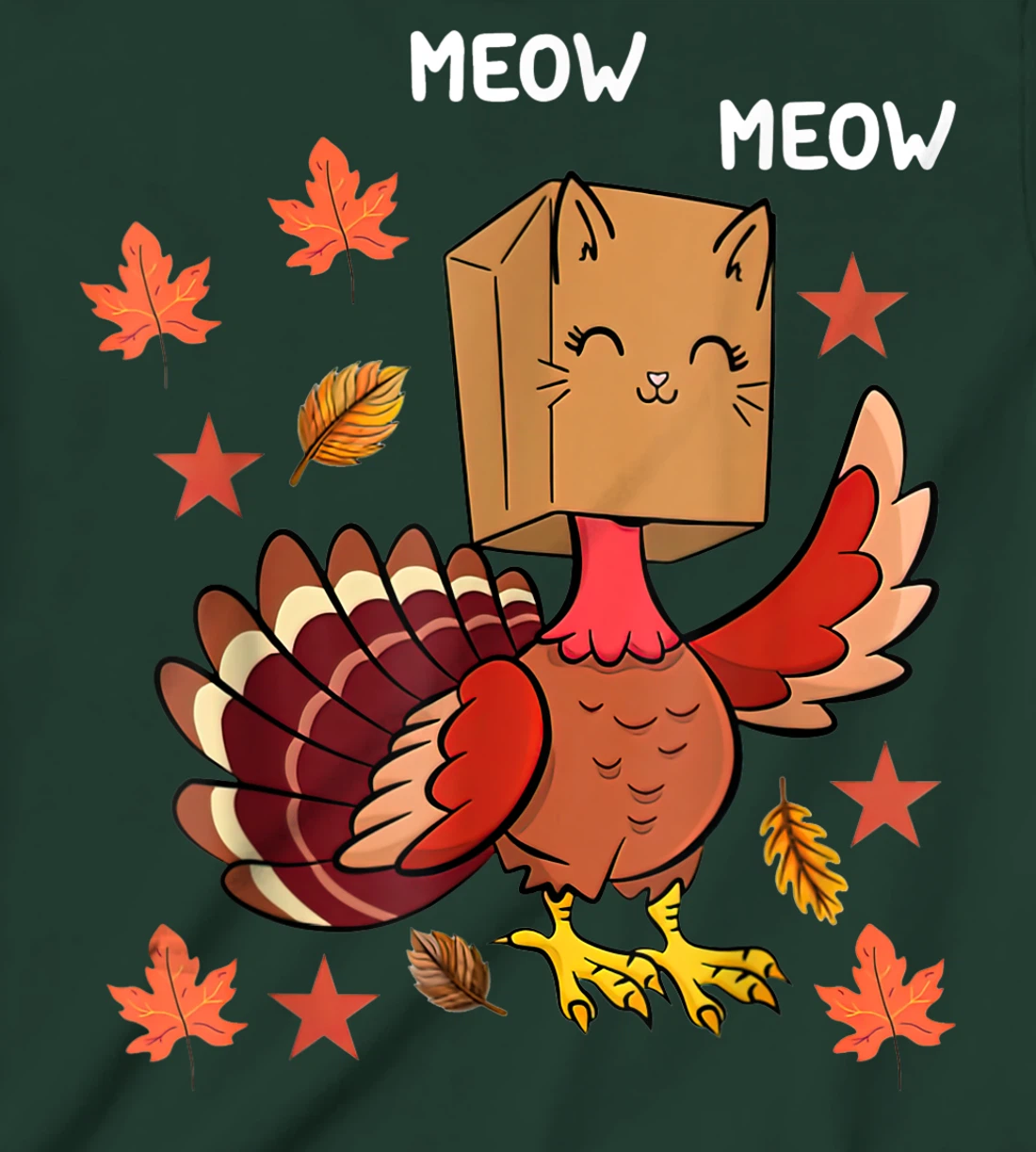 Thanksgiving Cat Funny Fake Cat Meow Thanksgiving Turkey T-Shirt, Kid T-Shirt and Women T-Shirt