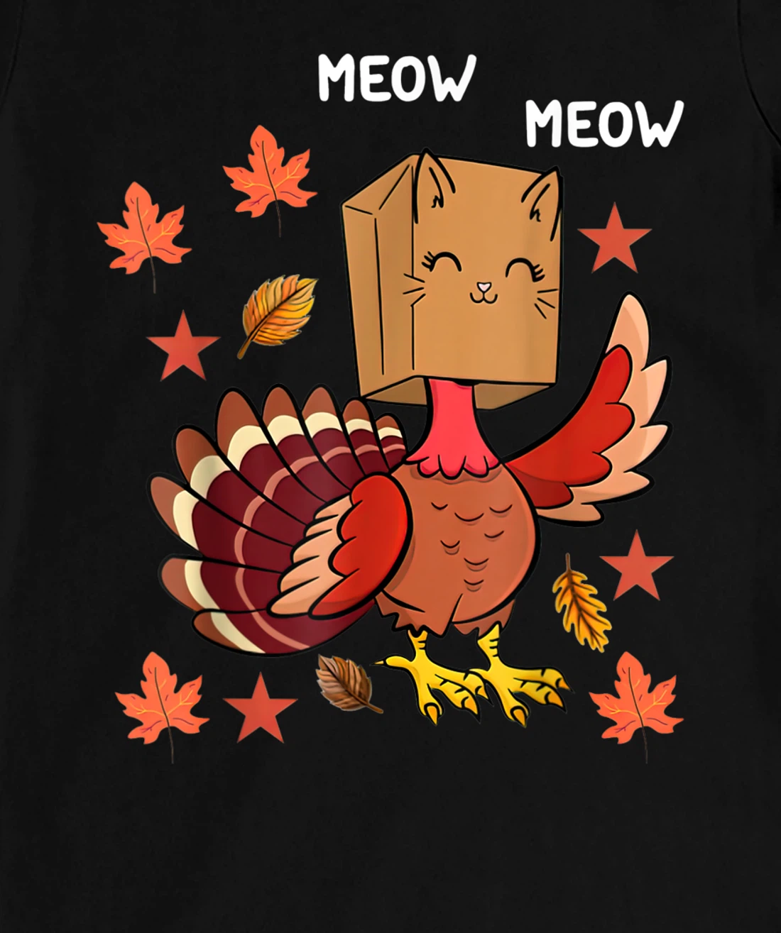 Thanksgiving Cat Funny Fake Cat Meow Thanksgiving Turkey T-Shirt, Kid T-Shirt and Women T-Shirt