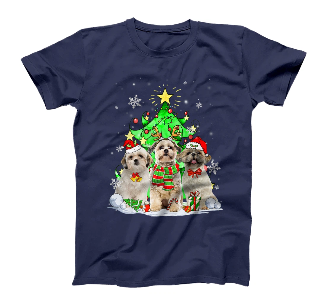 Funny Shih Tzu Dog Reindeer Christmas Light Dog Lover T-Shirt
