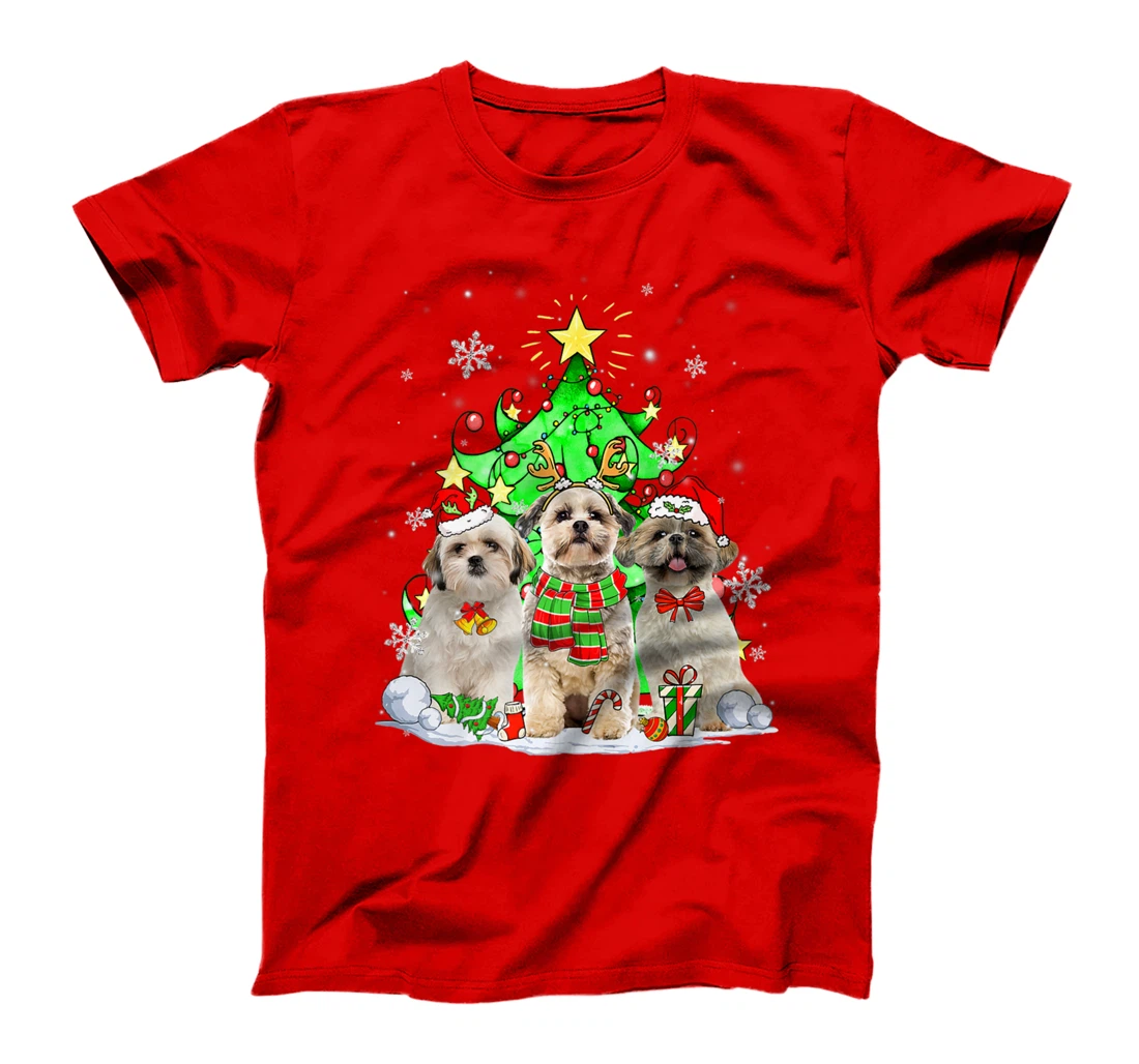 Funny Shih Tzu Dog Reindeer Christmas Light Dog Lover T-Shirt
