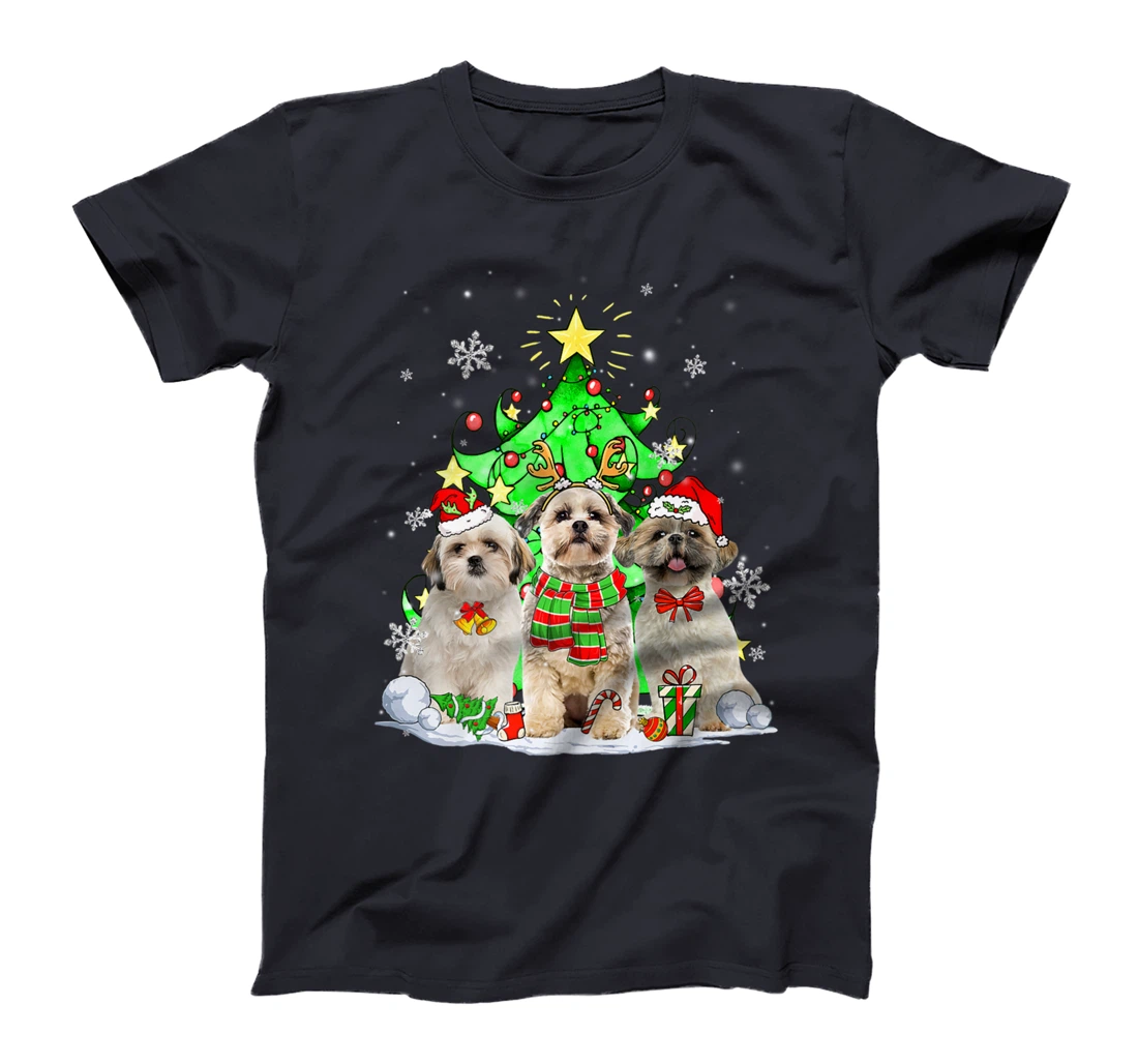 Funny Shih Tzu Dog Reindeer Christmas Light Dog Lover T-Shirt
