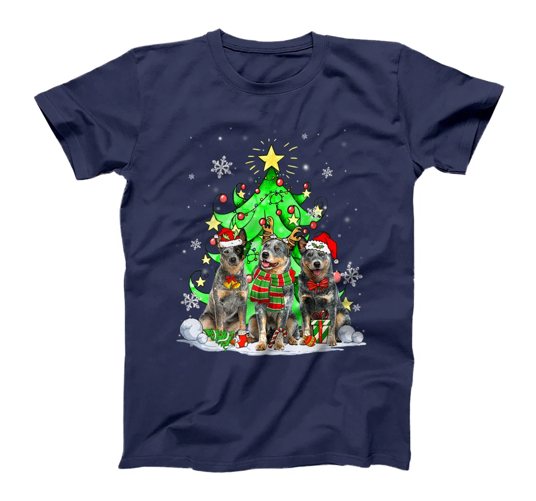 Funny Australian Cattle Dog Reindeer Christmas Light Dog T-Shirt