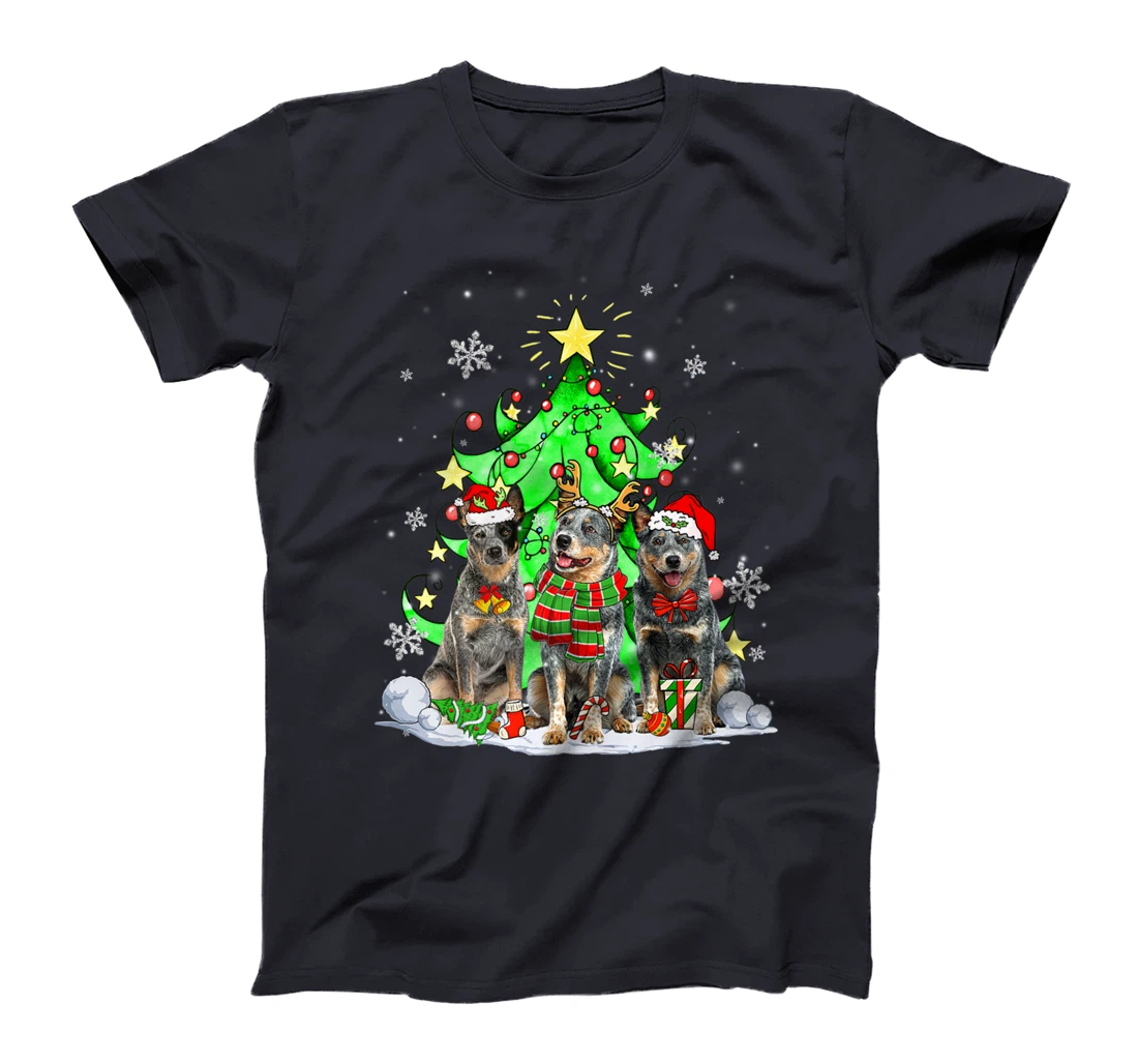 Funny Australian Cattle Dog Reindeer Christmas Light Dog T-Shirt