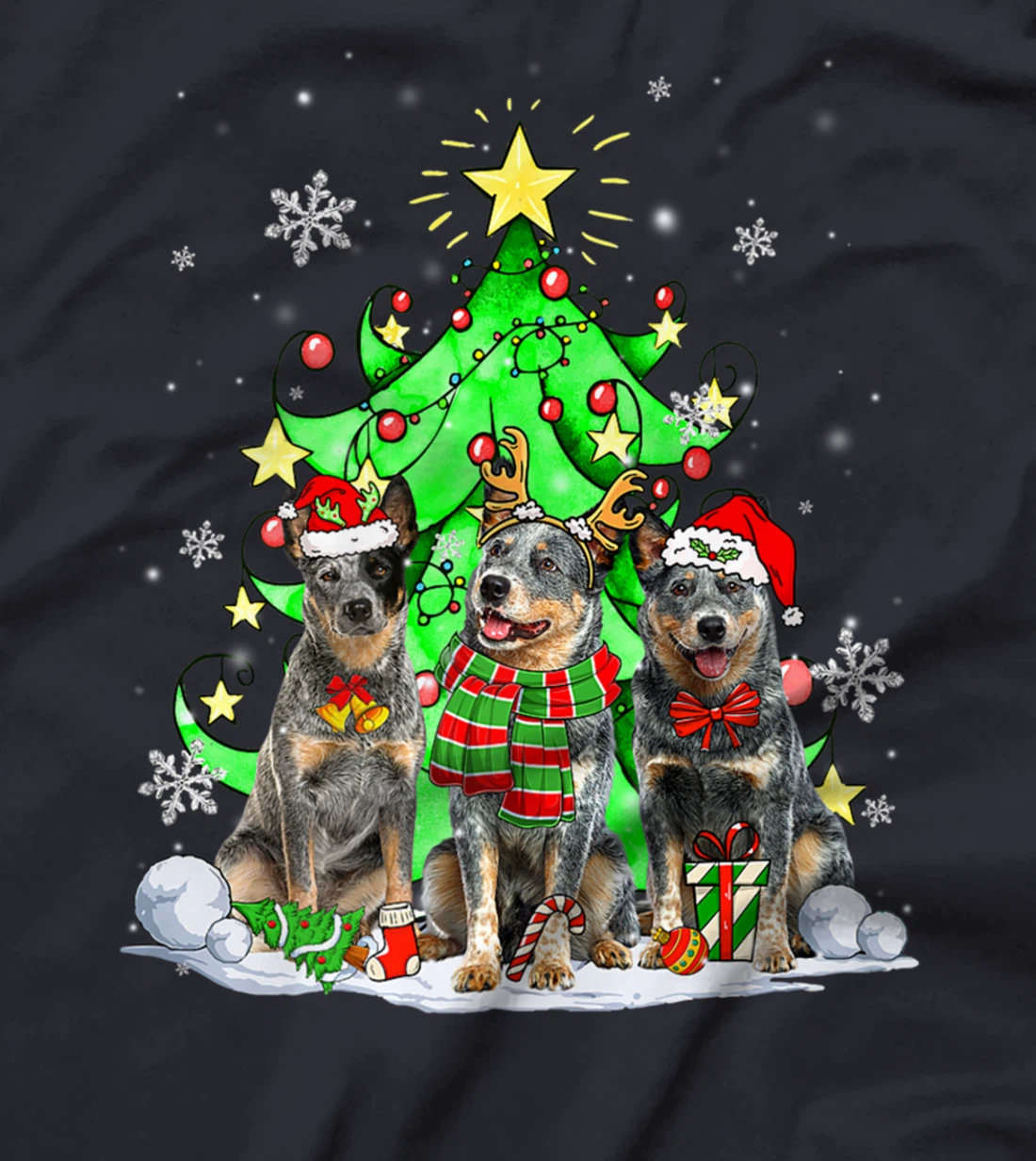 Funny Australian Cattle Dog Reindeer Christmas Light Dog T-Shirt