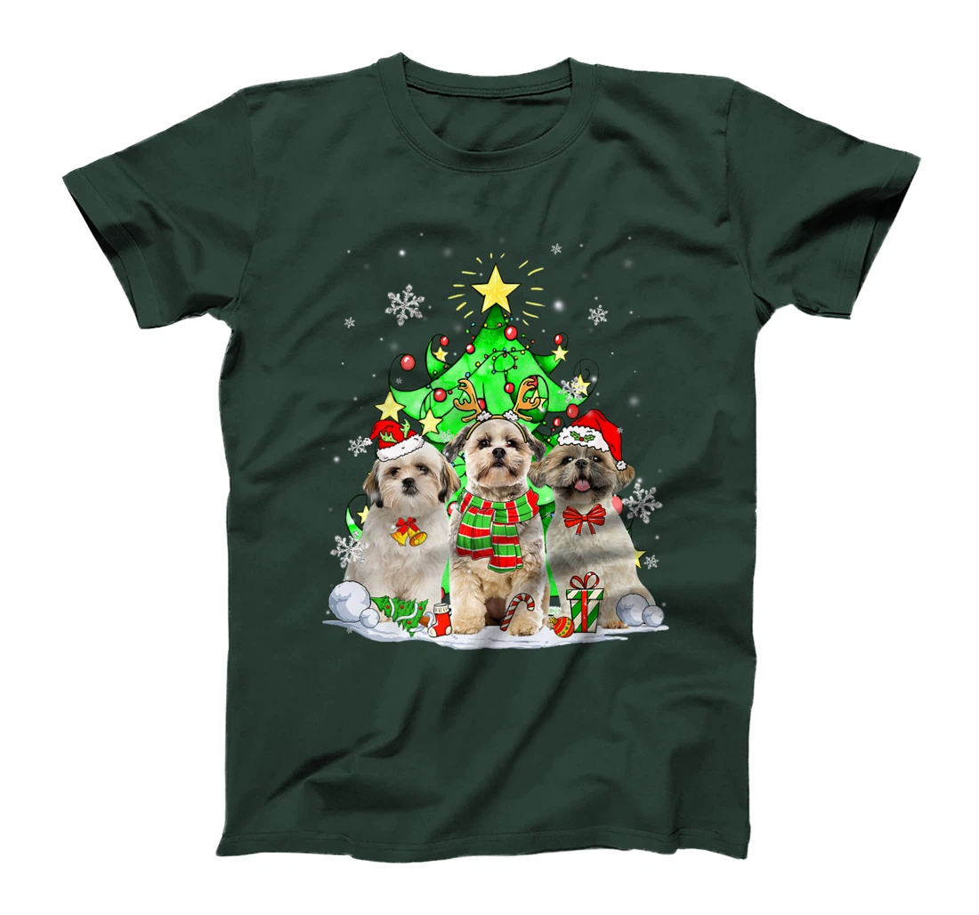 Funny Shih Tzu Dog Reindeer Christmas Light Dog Lover T-Shirt