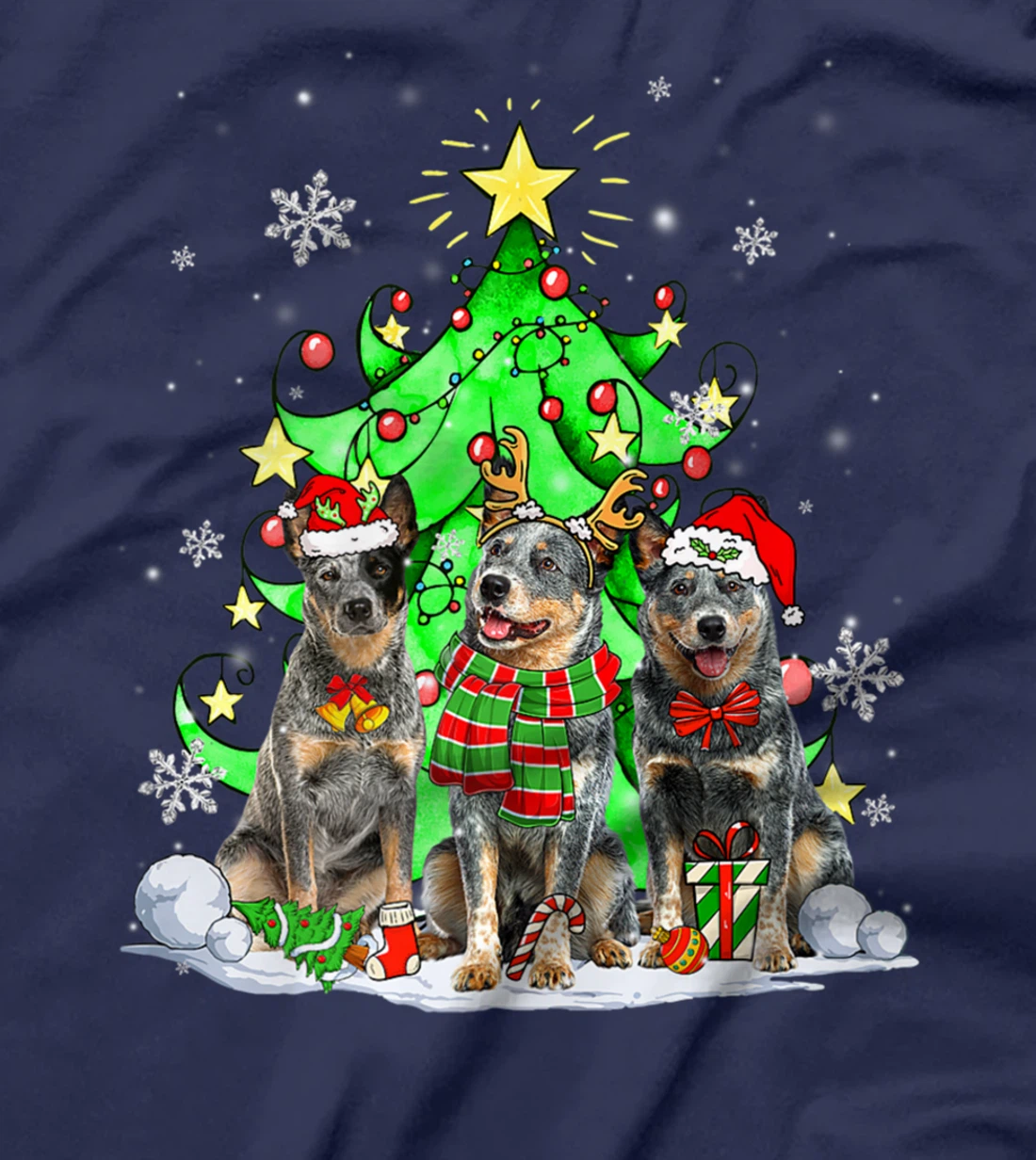 Funny Australian Cattle Dog Reindeer Christmas Light Dog T-Shirt