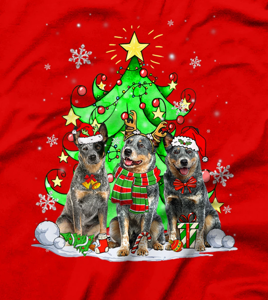 Funny Australian Cattle Dog Reindeer Christmas Light Dog T-Shirt
