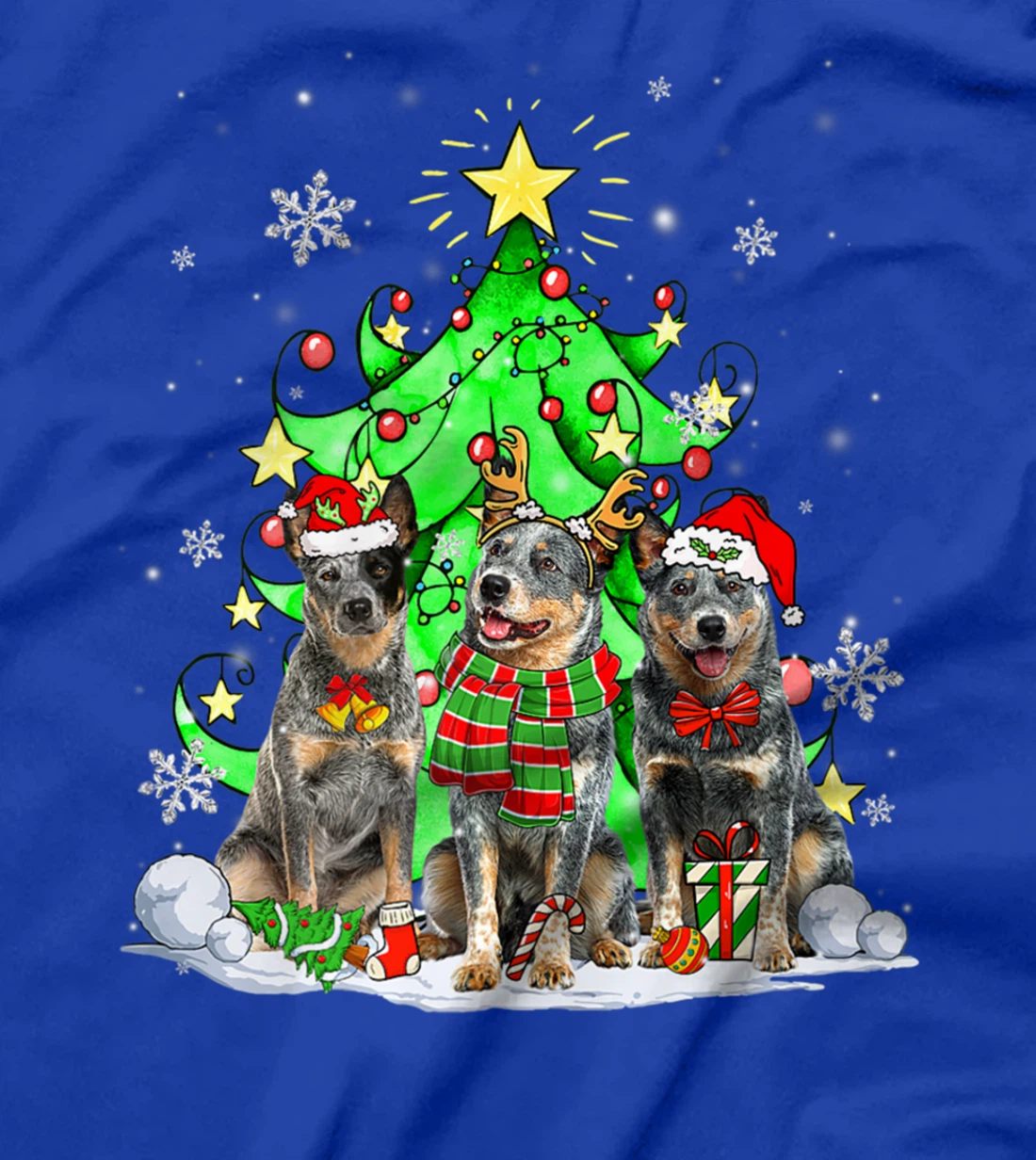 Funny Australian Cattle Dog Reindeer Christmas Light Dog T-Shirt