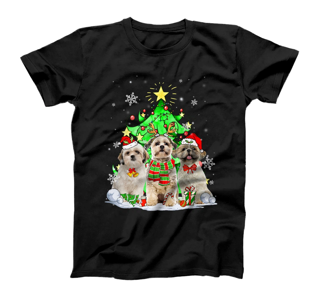 Funny Shih Tzu Dog Reindeer Christmas Light Dog Lover T-Shirt