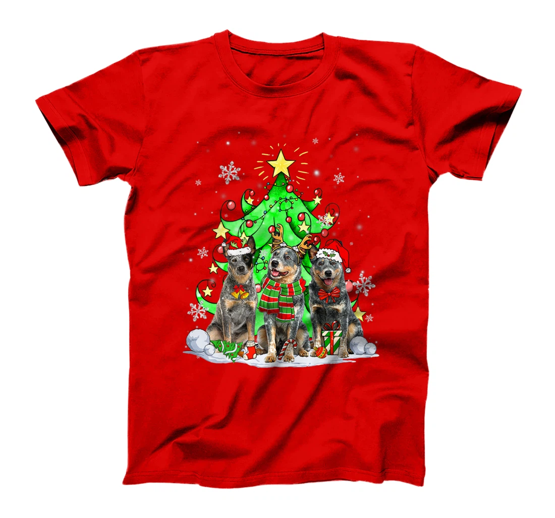 Funny Australian Cattle Dog Reindeer Christmas Light Dog T-Shirt