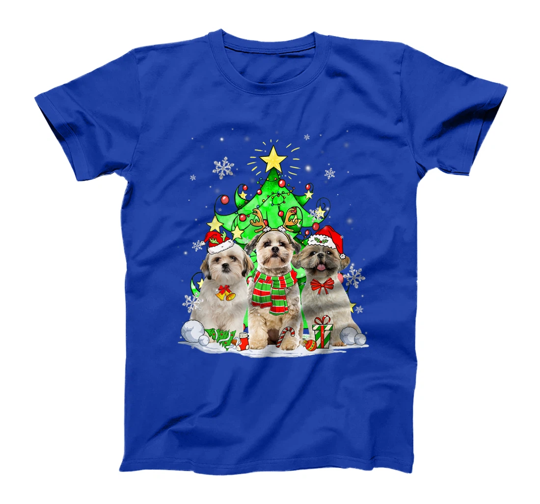 Funny Shih Tzu Dog Reindeer Christmas Light Dog Lover T-Shirt