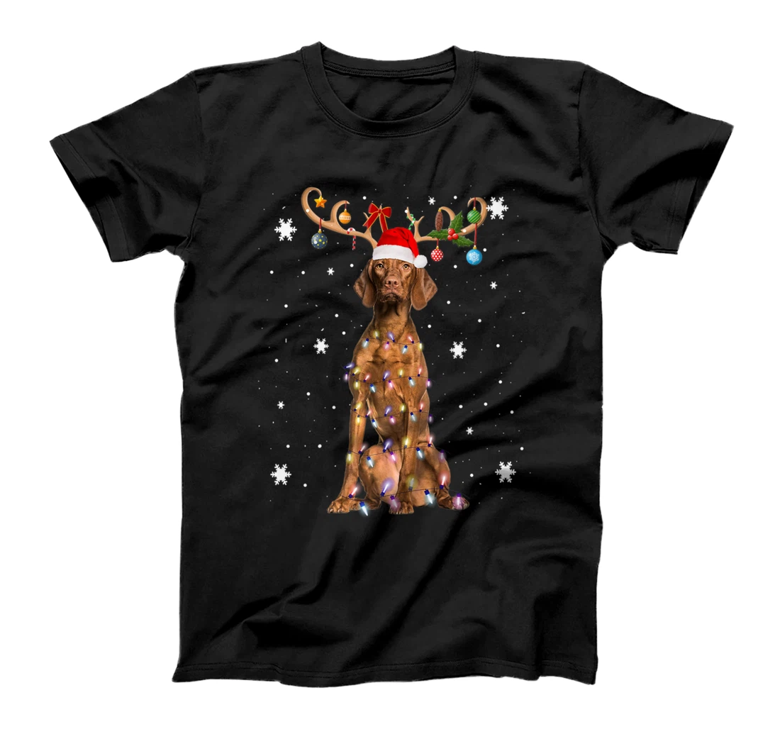 Funny Vizsla Dog Reindeer Christmas Light Dog Lover T-Shirt