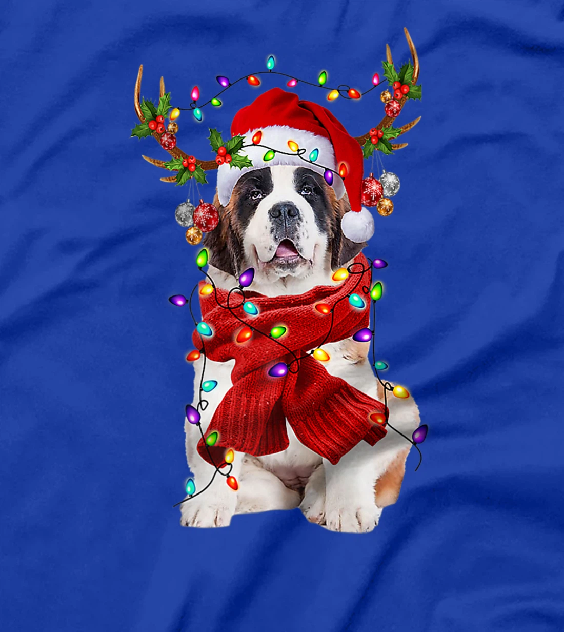 Funny St Bernard Dog Reindeer Christmas Light Dog Lover T-Shirt, Kid T-Shirt and Women T-Shirt