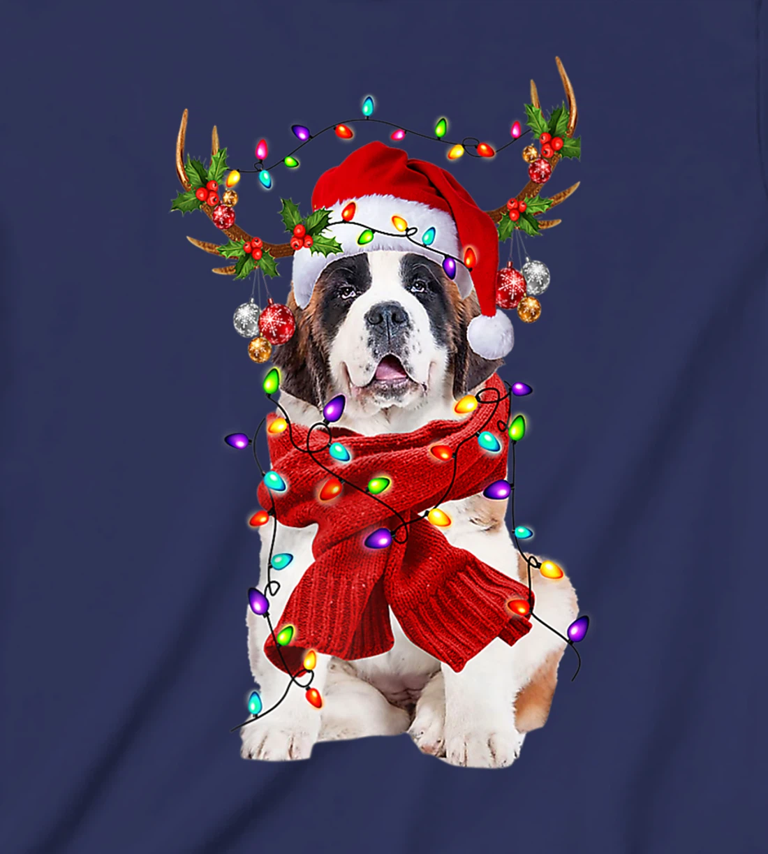 Funny St Bernard Dog Reindeer Christmas Light Dog Lover T-Shirt, Kid T-Shirt and Women T-Shirt