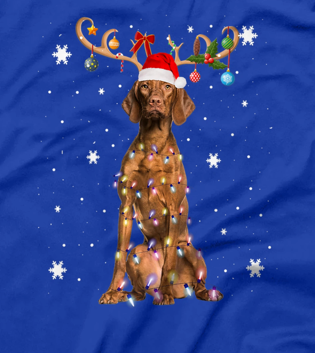 Funny Vizsla Dog Reindeer Christmas Light Dog Lover T-Shirt