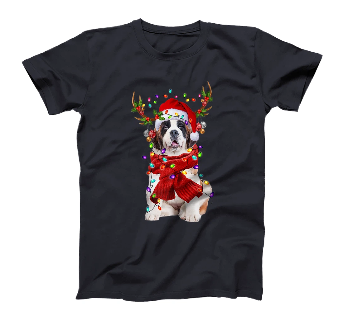 Funny St Bernard Dog Reindeer Christmas Light Dog Lover T-Shirt, Kid T-Shirt and Women T-Shirt