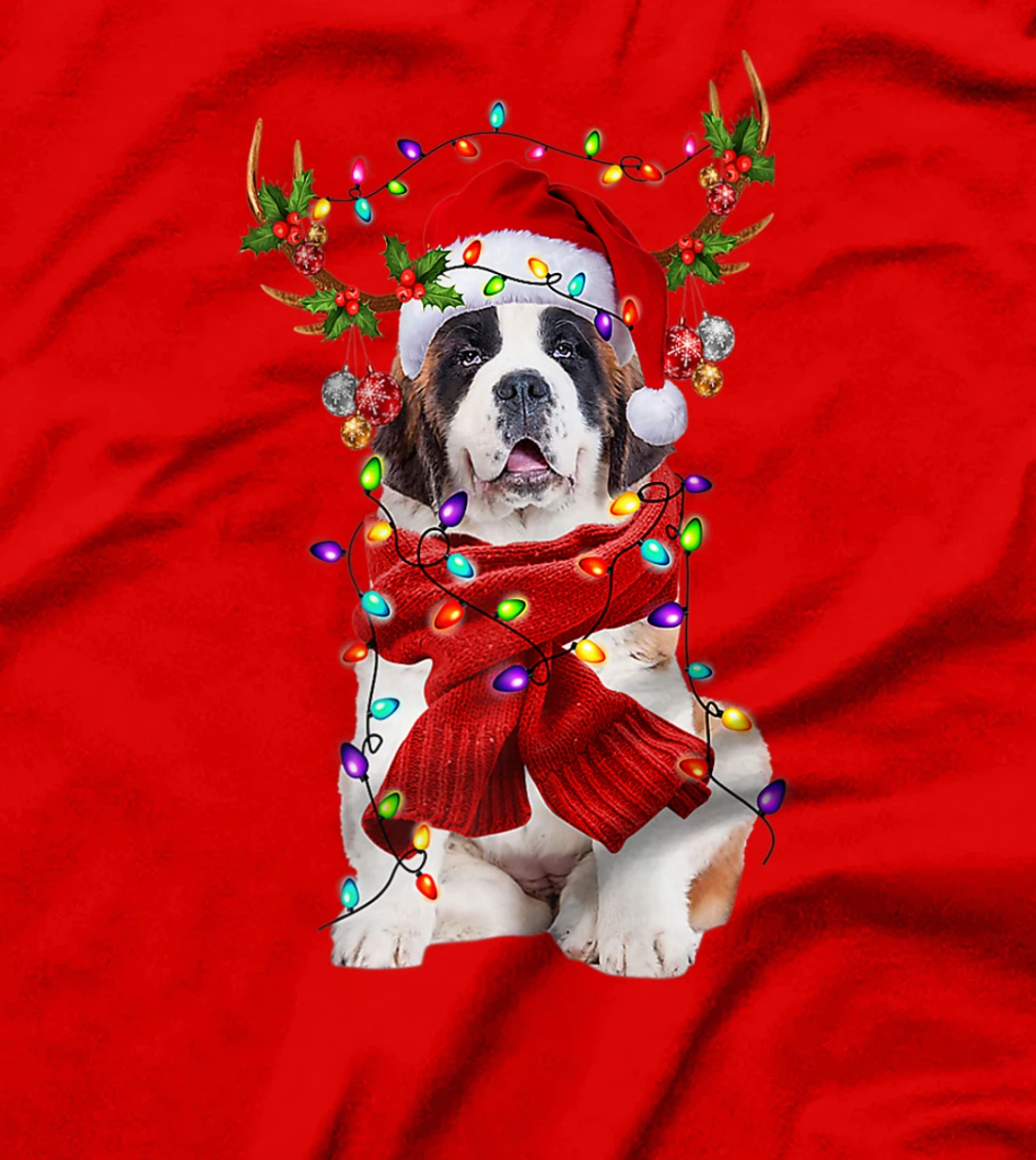 Funny St Bernard Dog Reindeer Christmas Light Dog Lover T-Shirt, Kid T-Shirt and Women T-Shirt