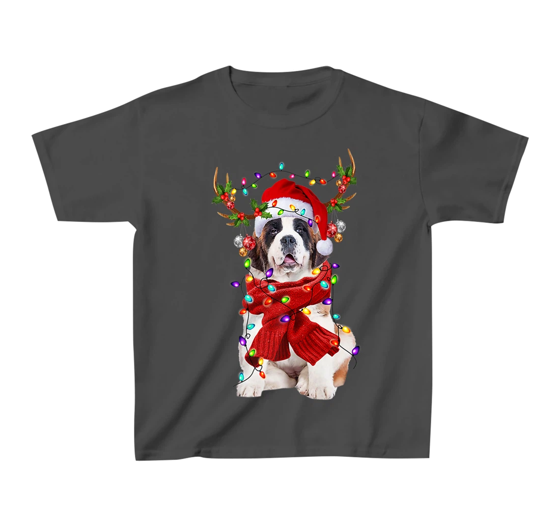 Funny St Bernard Dog Reindeer Christmas Light Dog Lover T-Shirt, Kid T-Shirt and Women T-Shirt