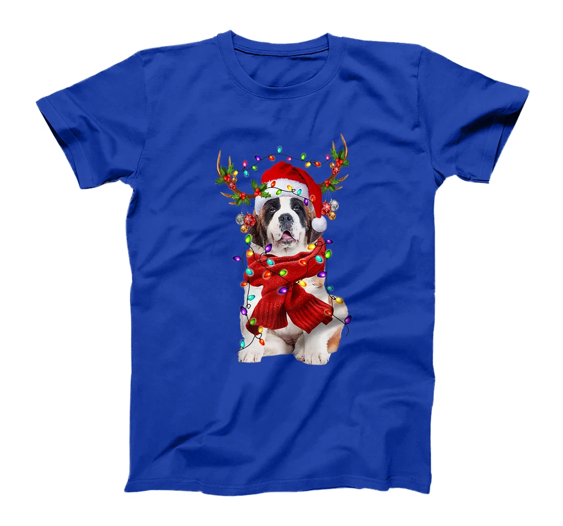 Funny St Bernard Dog Reindeer Christmas Light Dog Lover T-Shirt, Kid T-Shirt and Women T-Shirt