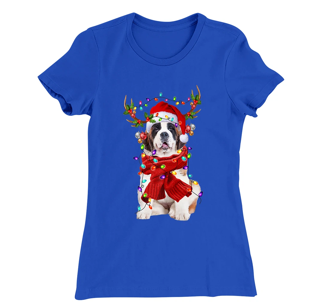Funny St Bernard Dog Reindeer Christmas Light Dog Lover T-Shirt, Kid T-Shirt and Women T-Shirt