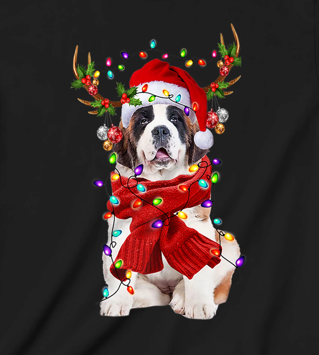 Funny St Bernard Dog Reindeer Christmas Light Dog Lover T-Shirt, Kid T-Shirt and Women T-Shirt
