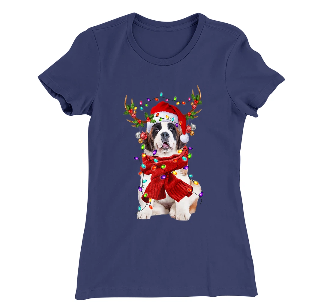 Funny St Bernard Dog Reindeer Christmas Light Dog Lover T-Shirt, Kid T-Shirt and Women T-Shirt