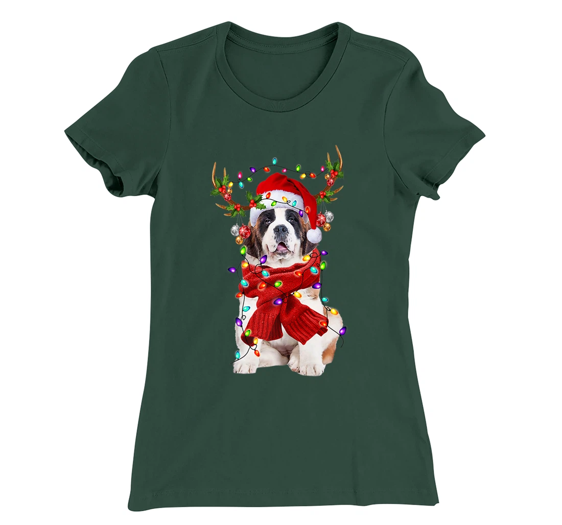 Funny St Bernard Dog Reindeer Christmas Light Dog Lover T-Shirt, Kid T-Shirt and Women T-Shirt