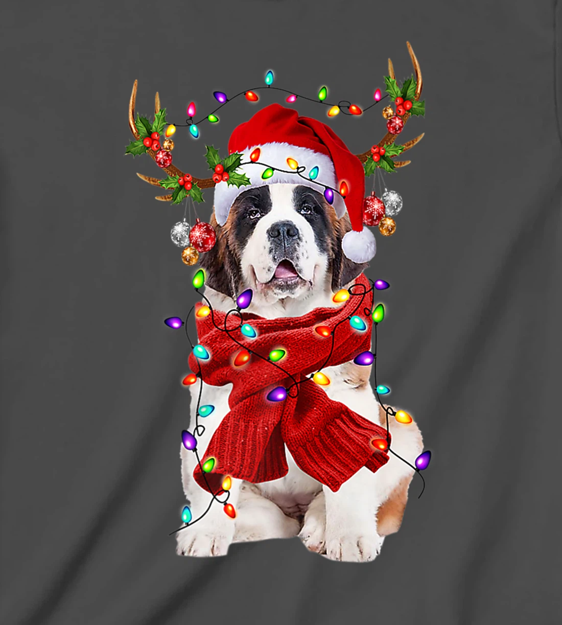 Funny St Bernard Dog Reindeer Christmas Light Dog Lover T-Shirt, Kid T-Shirt and Women T-Shirt