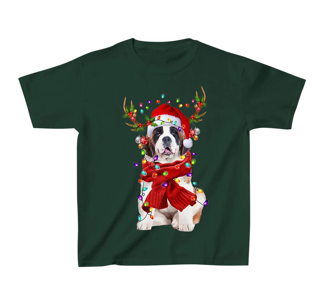 Funny St Bernard Dog Reindeer Christmas Light Dog Lover T-Shirt, Kid T-Shirt and Women T-Shirt