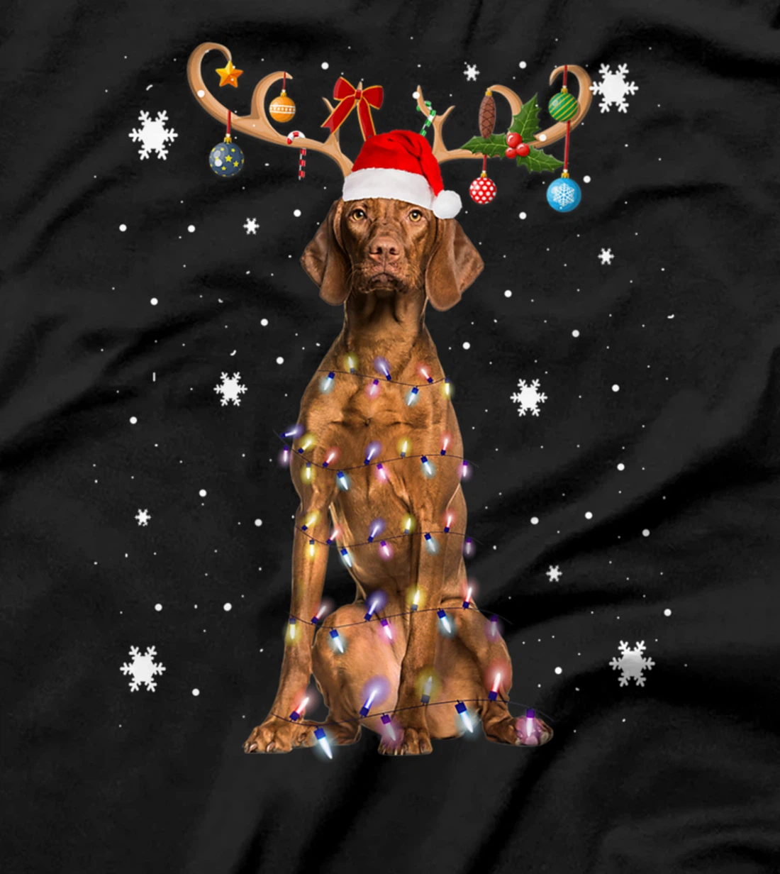 Funny Vizsla Dog Reindeer Christmas Light Dog Lover T-Shirt