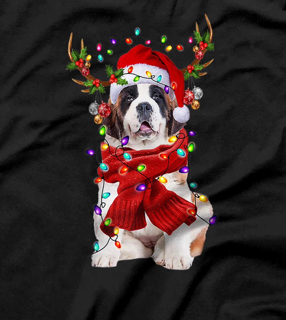 Funny St Bernard Dog Reindeer Christmas Light Dog Lover T-Shirt, Kid T-Shirt and Women T-Shirt