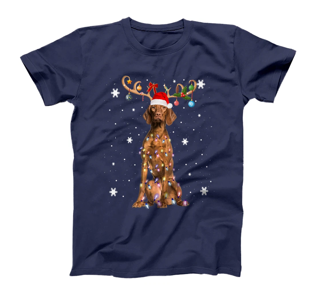 Funny Vizsla Dog Reindeer Christmas Light Dog Lover T-Shirt