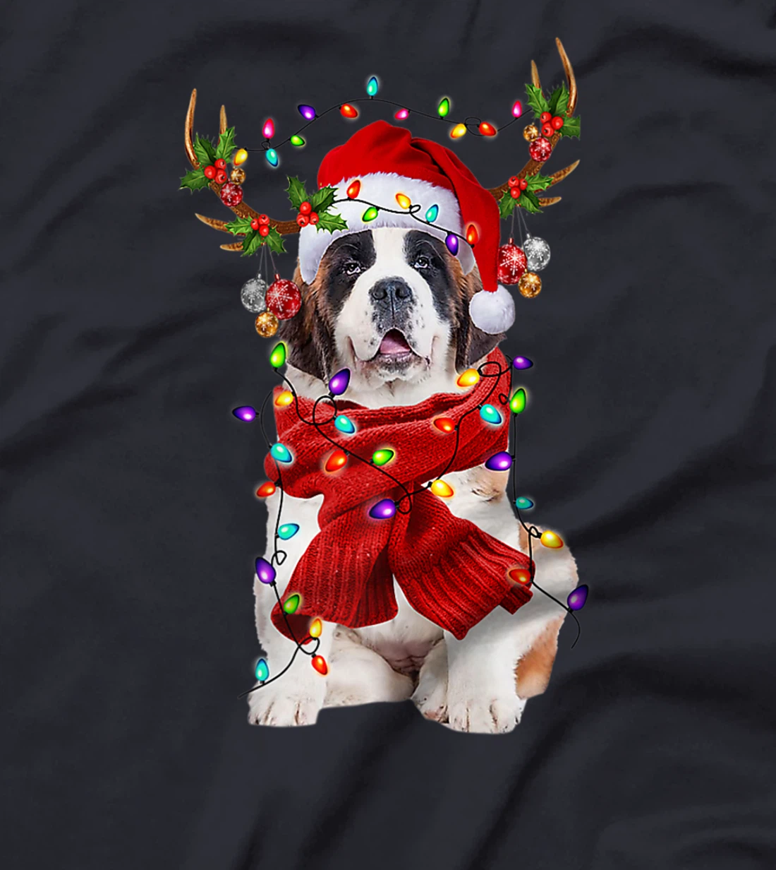 Funny St Bernard Dog Reindeer Christmas Light Dog Lover T-Shirt, Kid T-Shirt and Women T-Shirt