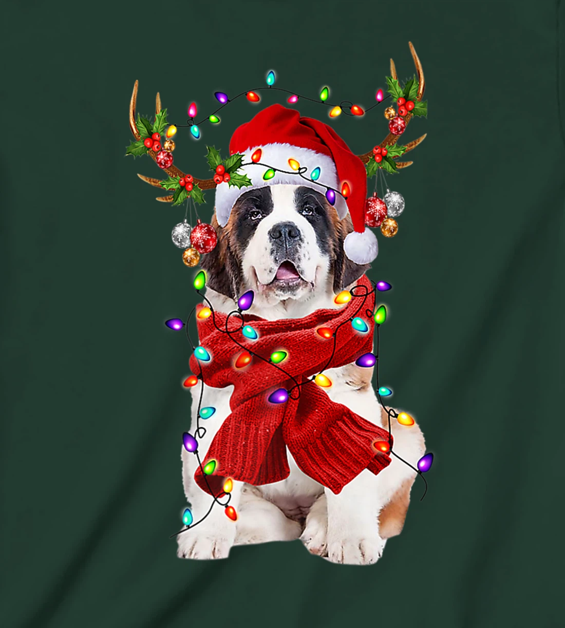 Funny St Bernard Dog Reindeer Christmas Light Dog Lover T-Shirt, Kid T-Shirt and Women T-Shirt
