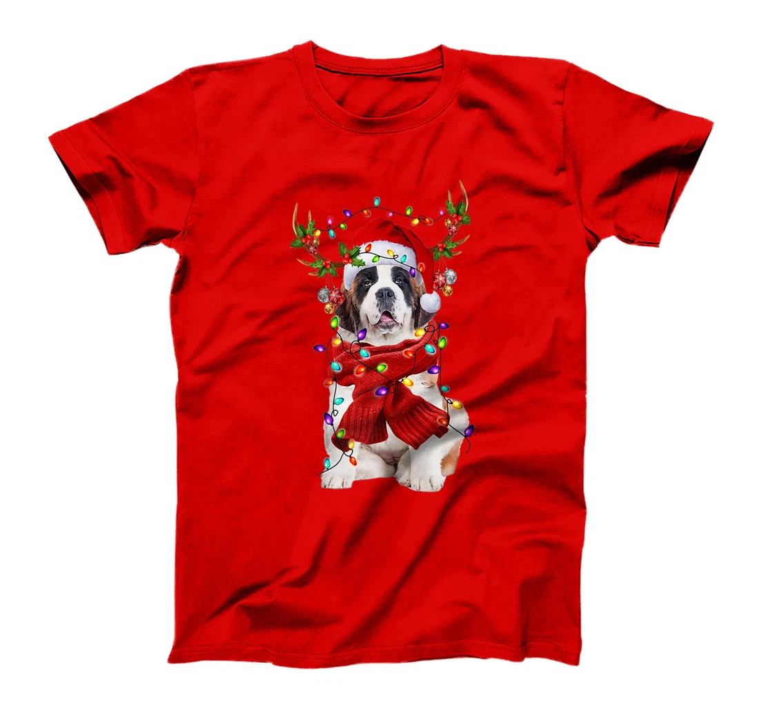 Funny St Bernard Dog Reindeer Christmas Light Dog Lover T-Shirt, Kid T-Shirt and Women T-Shirt