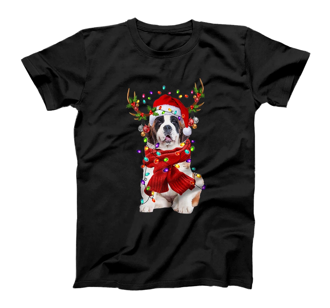 Funny St Bernard Dog Reindeer Christmas Light Dog Lover T-Shirt, Kid T-Shirt and Women T-Shirt