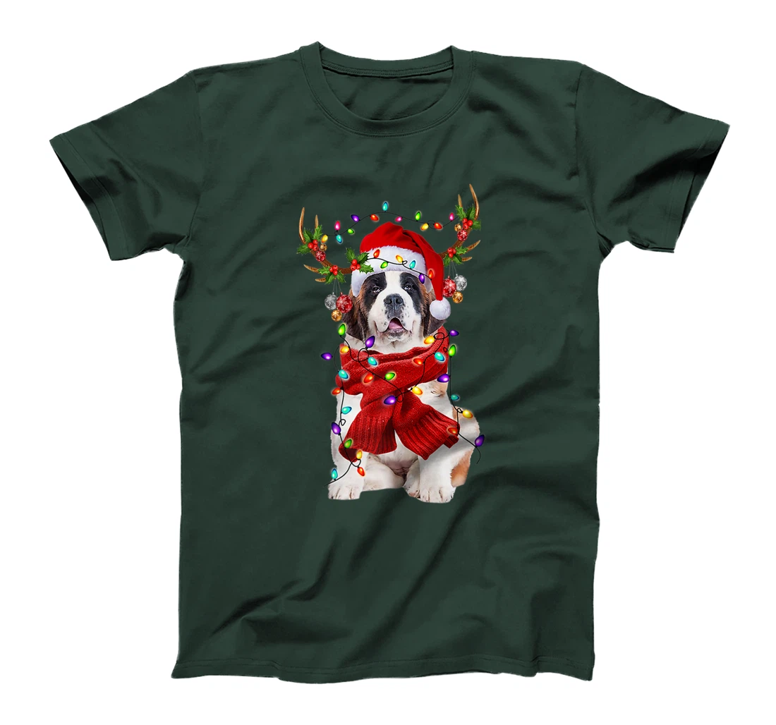 Funny St Bernard Dog Reindeer Christmas Light Dog Lover T-Shirt, Kid T-Shirt and Women T-Shirt