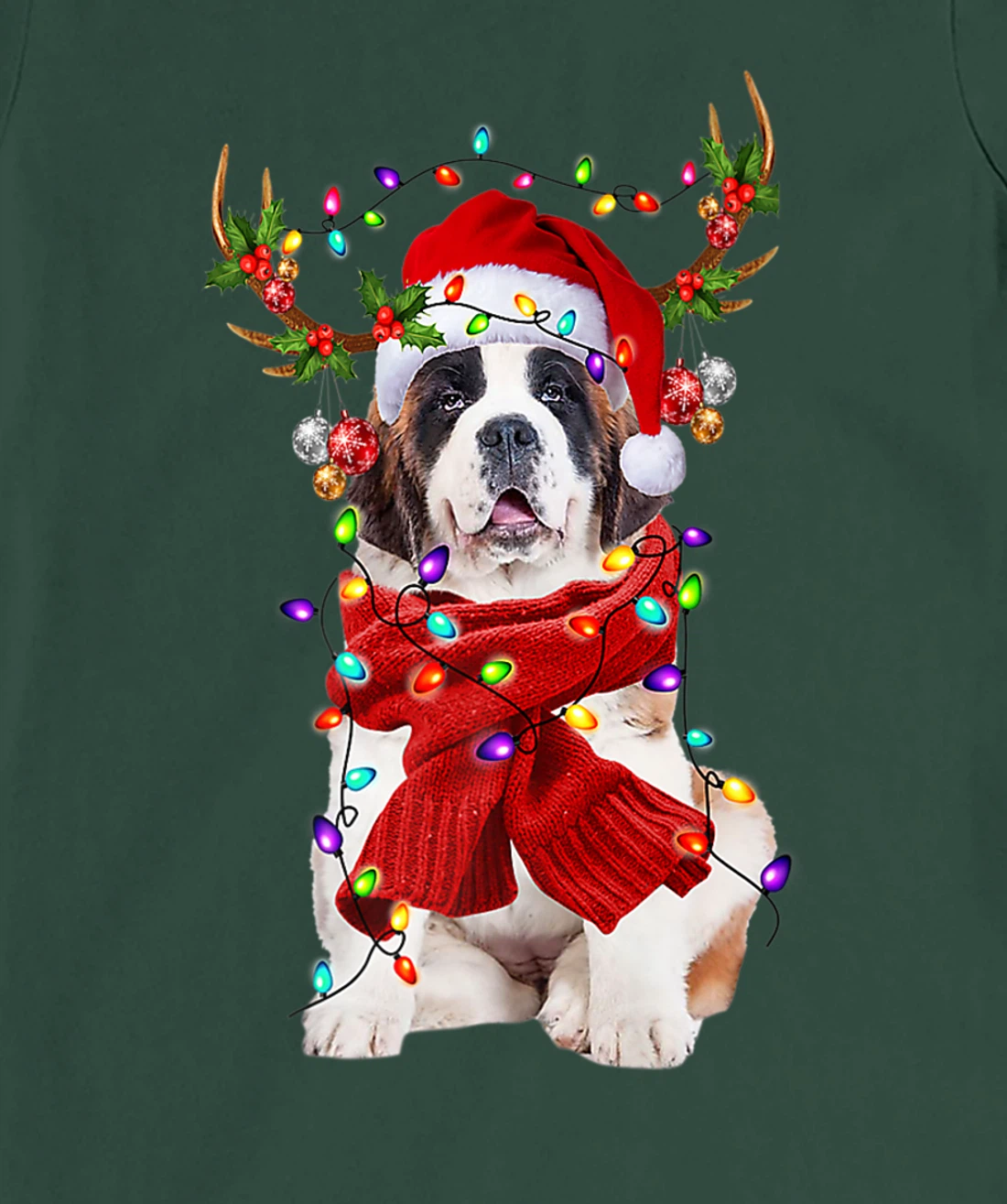 Funny St Bernard Dog Reindeer Christmas Light Dog Lover T-Shirt, Kid T-Shirt and Women T-Shirt