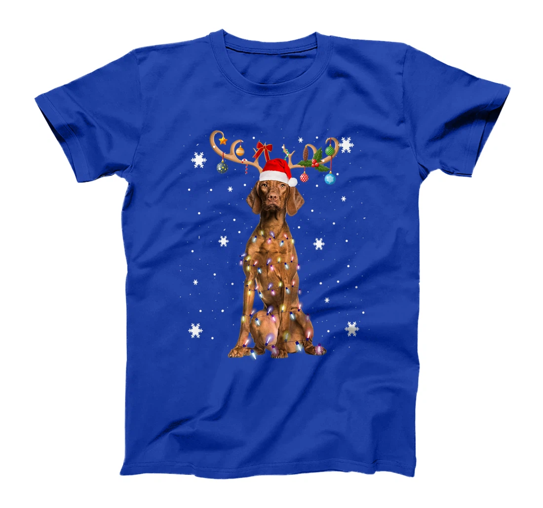 Funny Vizsla Dog Reindeer Christmas Light Dog Lover T-Shirt