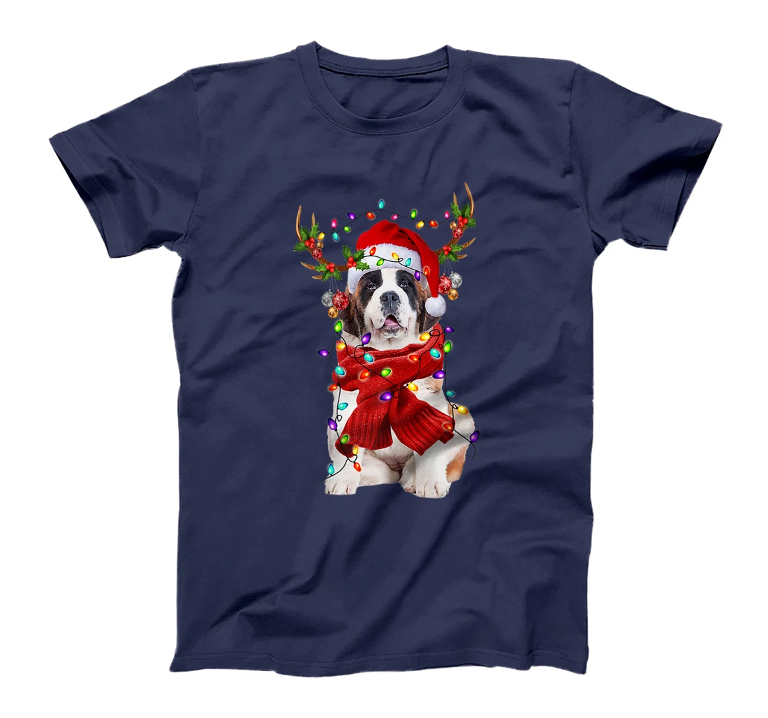 Funny St Bernard Dog Reindeer Christmas Light Dog Lover T-Shirt, Kid T-Shirt and Women T-Shirt