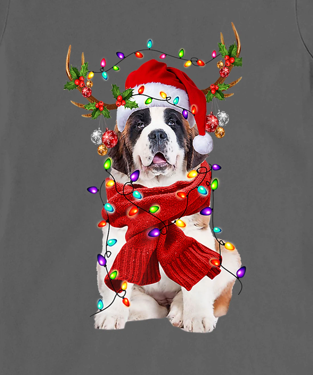 Funny St Bernard Dog Reindeer Christmas Light Dog Lover T-Shirt, Kid T-Shirt and Women T-Shirt